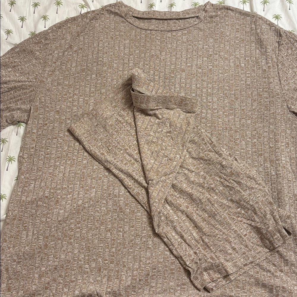 Brown Textured Long Sleeve Top and Leggings Set